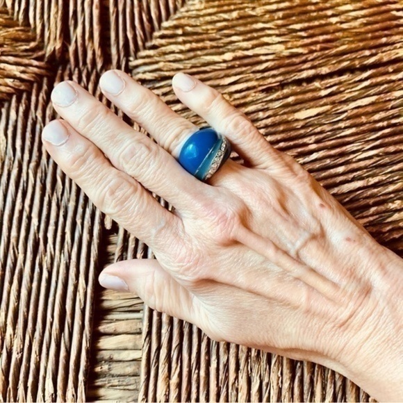 ✨💙✨ Cache Two Tone Blue Enamel Design Silver Ring w Rhinestones ✨💙✨Size 6✨💙✨ - Picture 4 of 8